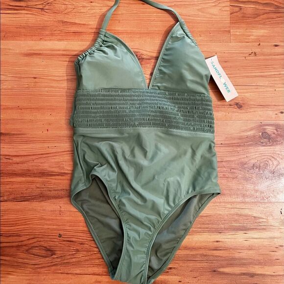 Sandflower Olive Green Womens Medium One Piece Swimsuit - Picture 2 of 5